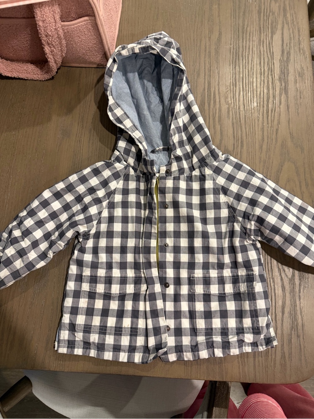 Children's Hooded Check Raincoat - Navy & White Plaid